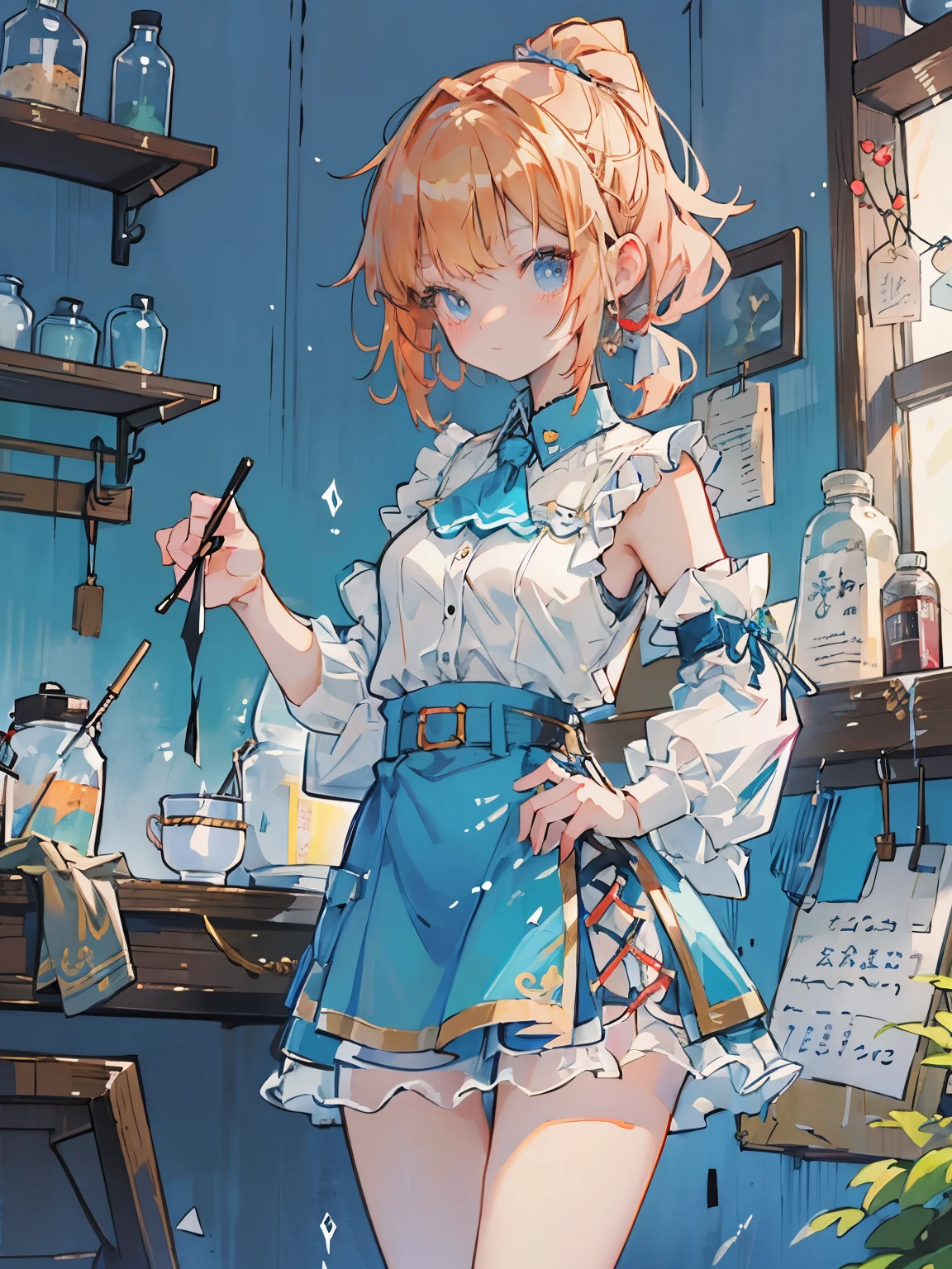 (masterpiece:1.2), best quality,Pixif,Fairy Tale Girl, ((Anime girl with short ponytail on one side)), short hair的的动漫女孩, , A orange-haired girl、 girl、short hair、strong女孩、, Girl, Cute and strong character, Devout faith、Healthy and strong girl、strong、muscle、muscle女孩、Young soldiers,Half Body,Bust