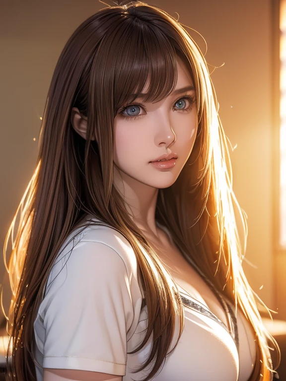 Heavy metal style, metal art, Extremely detailed, thorough resolution, (realistic, realistic photo: 1.37), Portrait, high definition RAW color photograph, high definition and beautiful, 8k Image wallpaper, Amazing details, highly detailed beautiful girl, Extremely detailed face, (Finely defined super beautiful eyes:1.5), The nose has a precise shape, expressive lips, (sunset, classroom background:1.2), cute girl, realistic, (Best Quality, High quality, High Definition, high quality texture, high detailing, Beautiful detailed, fine detailed, extremely details CG, Detailed texture,realistic representation of face, masutepiece,presence,Dynamic,Bold), Ultra detailed skin, Curve, (coverd nipple:0.8), Beautiful breasts, small breasts, pale skin, pointed breast, Erect nipples, (Tight hair), (Ultra Soft hair), (ultra straight hair), Swept long bangs, light coppery amber hair, skinny body, (school teacher outfit:1.5),