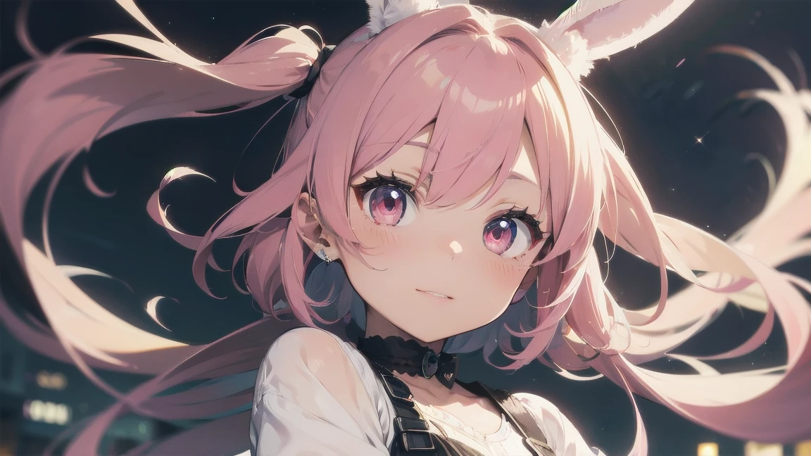 Highest quality, pretty girl, pastel colour, Fluffy bunny ears,Pink Hair,Pale pink eyes、drive