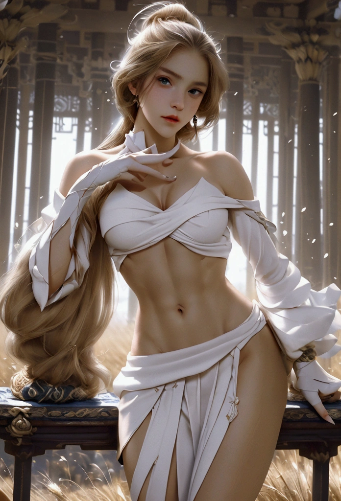 masterpiece,best quality,High quality,High Definition,High quality textures,High quality shadows,High details,beautiful details,fine details,Extremely detailed CG,Detailed texture,Lifelike facial expression,lifelike,rich and colorful,exquisite,sharp focus,(intricate detailake up,pureerosface_v1:0.5),(Beautiful details, exquisite face,(Beautiful details, exquisite eyes),Perfect proportion face,highDetails of the skin,Details of the skin,Four fingers and one thumb in optimal proportions,emaciated:1.3),1 girl,17 years old,high,(Smooth abdominal muscles:1.55),(abdominal muscles:0.5),pretty,Perfect,high,((bare shoulders)), ((The skirt is short)), (long legs),(straight legs),(thin waist),((White skin)),White skin,((White skin)),(emma watson),Big breasts,((Caucasian)),light blonde hair,Stand with legs apart,looking at the audience,whole body,Portrait of cute blonde girl,((Standing in the wheat field,Look into the distance)),bloom,orange mist,sports,Wisps of hair,lifelike,High quality rendering,amazing art,High quality,film texture,Fujifilm XT3,dream
