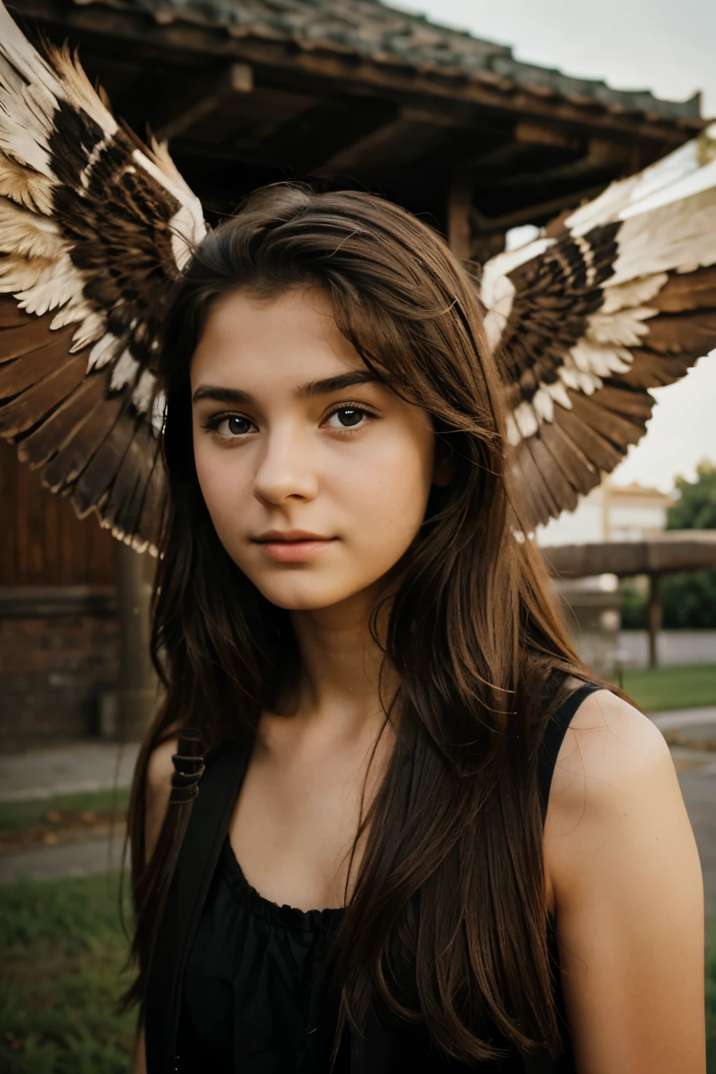 A beautiful girl 14 year old realistic photo with wings