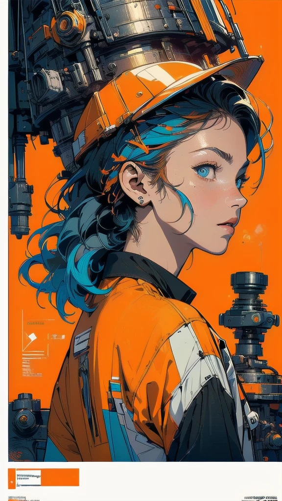 (((masterpiece, highest quality))),(((solo:1.2))),(((1girl:1.2))),32k wallpaper, very detailed, poster, vintage science fiction,(((((geometric cinematic movie poster))))), ((bauhaus)),(shape),(((abstract))),(mid century modern),movie poster,(((((portfolio))))),(((((Close-up))))),(((((bust up))))),((((more various angle)))),((((highlight)))),((((heterochromia)))),(((complete. detailed face))),((((Extremely talented)))),(((((most complecated futristic machine))))),(Colorful color scheme),(((detailed unlimited mechanic complete Equipment))),(((Absolutely deep orange background))),(((Matte texture background))),(((Beautiful woman looking back)))