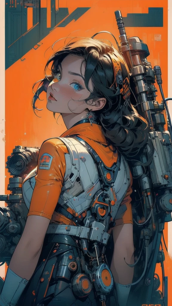 (((masterpiece, highest quality))),(((solo:1.2))),(((1girl:1.2))),32k wallpaper, very detailed, poster, vintage science fiction,(((((geometric cinematic movie poster))))), ((bauhaus)),(shape),(((abstract))),(mid century modern),movie poster,(((((portfolio))))),(((((Close-up))))),(((((bust up))))),((((more various angle)))),((((highlight)))),((((heterochromia)))),(((complete. detailed face))),((((Extremely talented)))),(((((most complecated futristic machine))))),(Colorful color scheme),(((detailed unlimited mechanic complete Equipment))),(((Absolutely deep orange background))),(((Matte texture background))),(((Beautiful woman looking back)))