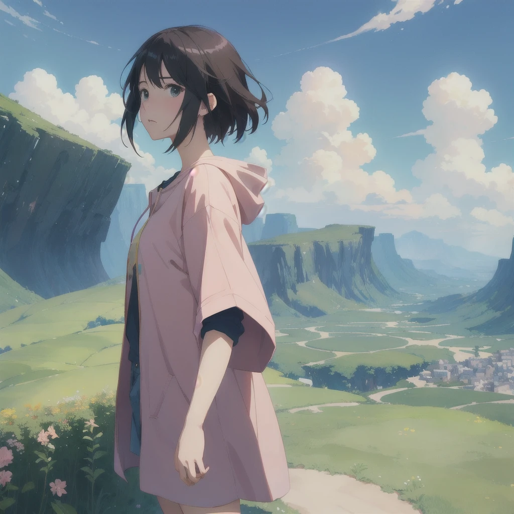 “portrait of cute girl, cloudy sky background lush landscape illustration concept art anime key visual trending pixiv fanbox by wlop and greg rutkowski and makoto shinkai and studio ghibli”