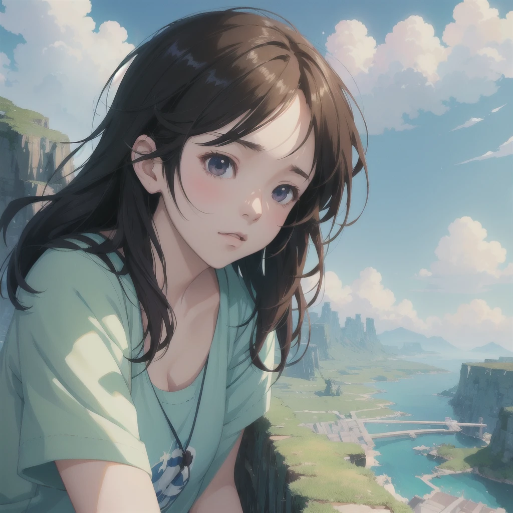 “portrait of cute girl, cloudy sky background lush landscape illustration concept art anime key visual trending pixiv fanbox by wlop and greg rutkowski and makoto shinkai and studio ghibli”