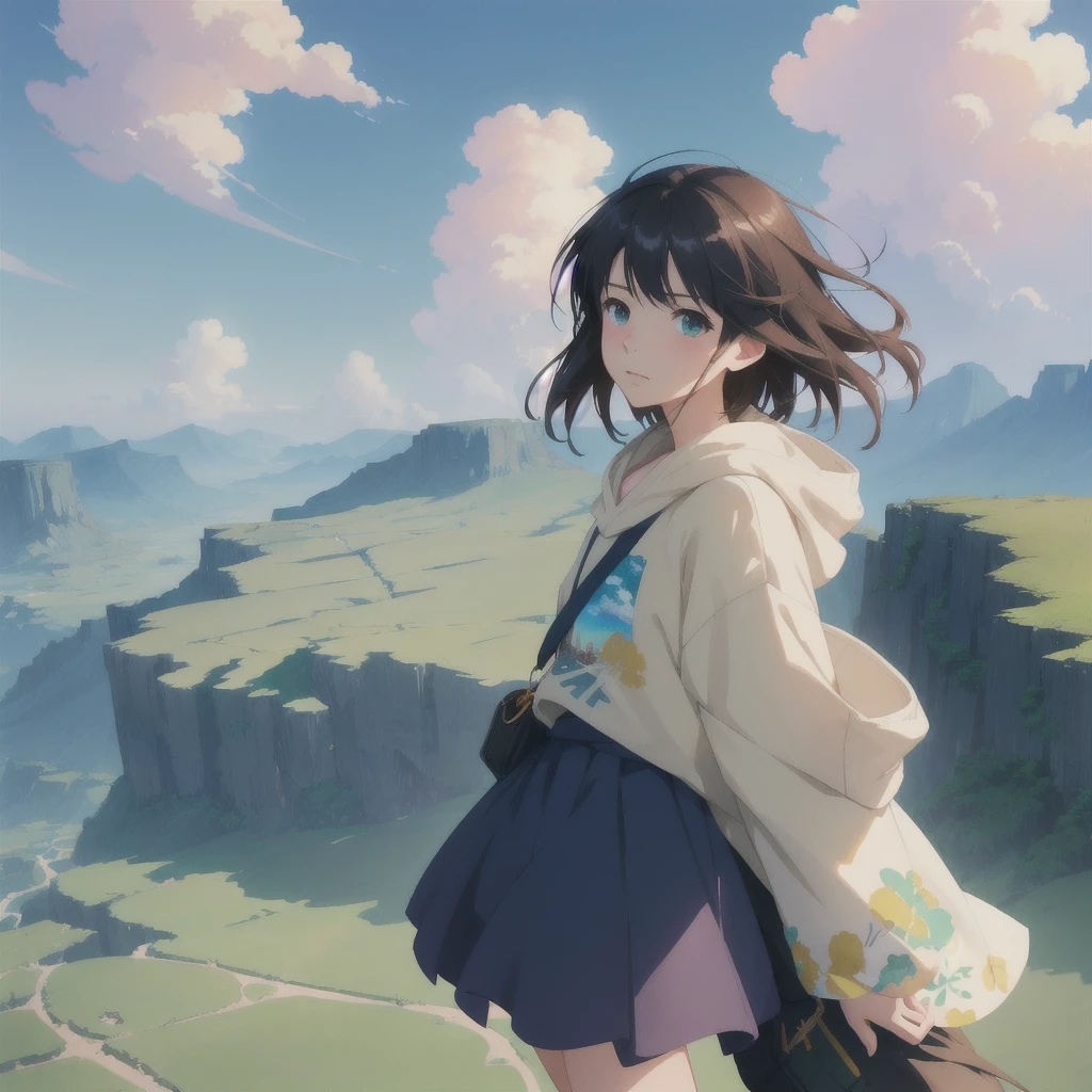 “portrait of cute girl, cloudy sky background lush landscape illustration concept art anime key visual trending pixiv fanbox by wlop and greg rutkowski and makoto shinkai and studio ghibli”