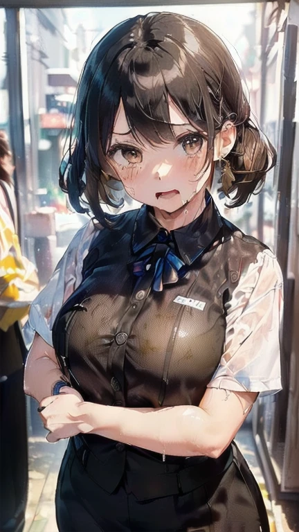 (must be follow these prompts:2.2),masterpiece,best quality,extremely detailed,(in her clothing:3.0),(in her formal styled business suit clothing:2.6),(adorable expression:2.5),(usual face:2.2),(displayed one girl on single picture:2.4),(black hair:2.1),(A short, slightly plump new employee in a business suit working in modern Tokyo:2.2),(The new employee is short and wears a business suit that looks ready to burst.:2.1),(A cute moan like a young girl:2.1),(The new employee was covered in very pale amber-colored semen that had soaked into his clothes.:1.5),(The new employee is wearing a business suit that has been stained with a slightly brownish-yellowish stain from a previous .:1.8),(The new employee's breasts, covered by her business suit, are bulging out due to her strong sexual desire.:1.9),(Lewd love juices dripping down the inner thighs of his dark grey trousers:2.1),(in her clothing massively ejaculated:2.6),(in her clothing over and over again ejaculated:2.4),(seminal frousy girl:1.9),(in her clothing unbelievably ejaculated:2.4),(men's elected twangers were inserted her:2.3),(in her clothing massively ejaculated:2.2),(A new employee with a plump, round body:2.3),(she was already stroked up to the depth intervaginal sensual spot:1.7),(notably buldged up her inner labia majora:2.6),(A young, shy moan:1.5),(having big breasts in her clothing:2.5),(A new employee with a very innocent look while working in the office:2.3),(The new employee is short but has a slightly plump body.:2.1),(The crotch of his dark grey trousers is heavily discolored with love juice stains.:2.5),(The new employee is convulsing and dripping love juice from her pussy, which is hidden under her pants.:1.8),(The new employee's dark grey trousers, tightly encircling her plump thighs, are damp with lascivious secretions.:1.9),(The new employee endures the slush between his legs by keeping his dark grey trousers on tight.:2.5),(The corner of a young girl's body々A new employee whose entire body was toyed with by the lewd urges that wriggled wetly.:1.7),(A new employee who is always holding his crotch over his dark grey trousers:1.7),(A moan filled with childish embarrassment:1.5),(The new employee's suit-covered breasts and nipples are bulging with lust.:1.8),(The new employee's lewd body beneath her clothes is swelling slightly with her lascivious reaction.:1.6),(The new employee works very diligently.:2.5),(The new employee has short, thick legs.:2.2),(first time々New Employees:2.2),(she looks like japanese idol:2.3),(The dark grey trousers are made of a durable fabric that will never tear.:4.3),(Her bursting breasts are completely hidden under a dark grey office suit:2.4),(she looks like a ta:2.0),(All of this happened to the new employee himself, not anyone else.:2.1),(Slimy semen was leaking from the crotch area of his dark grey trousers.:1.6),(tough business suit:2.2),(Make sure to depict the face:5.3),(Calm expression:4.3),(Innocent face:3),(The story focuses on just that one new employee.:3.3),(The only characters that appear are the new recruits.:4.2),(Portrait Style:5)