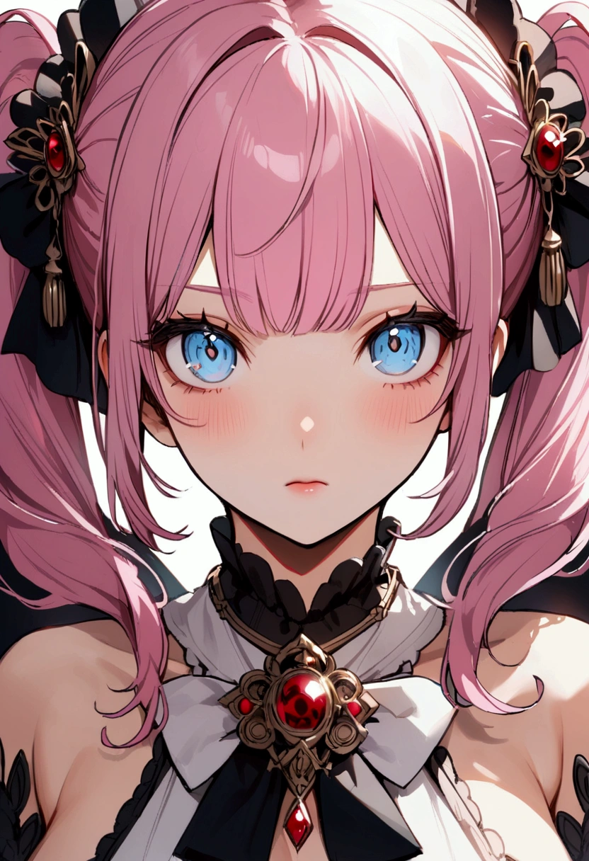 Delicate、flank、Girl with pink hair、blue eyes、Twin Drill