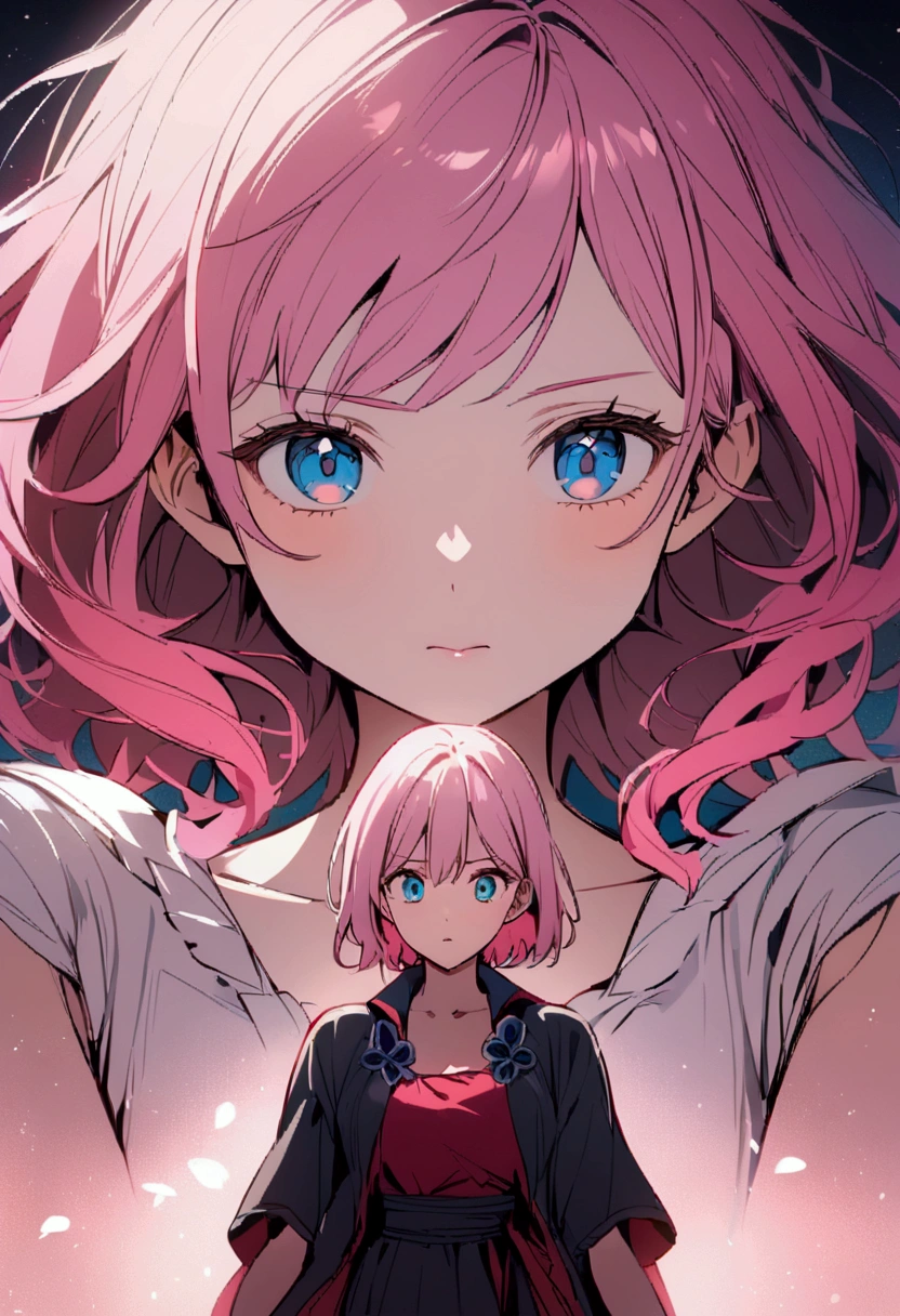 Upper Body、Show your side、Ribs、Girl with pink hair、blue eyes、Twin Drill、A scene from a movie