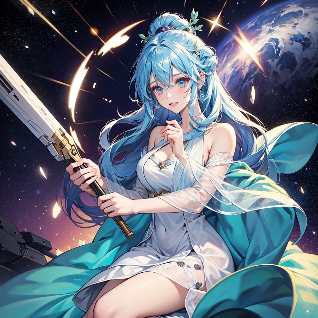 Goddess of emptiness in the galaxy with a huge dress that covers everything, making the galaxy seem empty