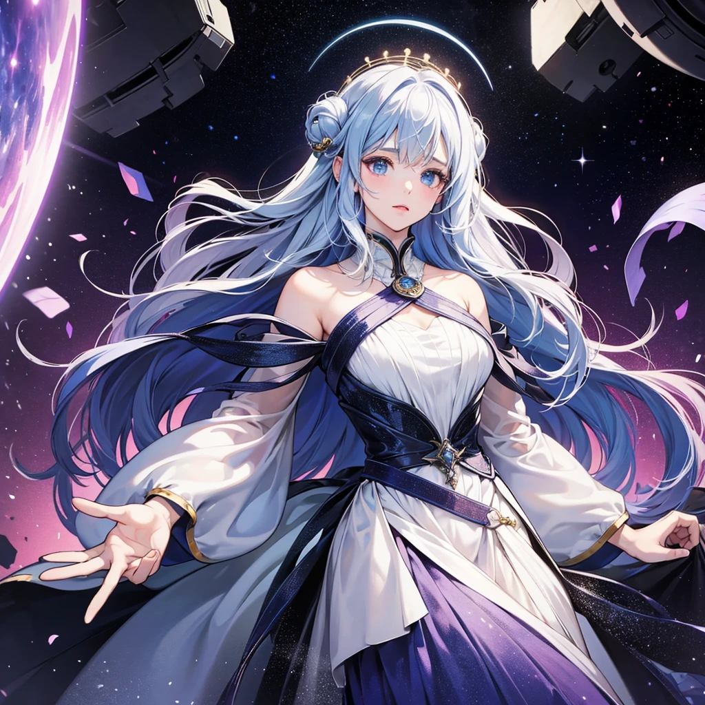 Goddess of emptiness in the galaxy with a huge dress that covers everything, making the galaxy seem empty