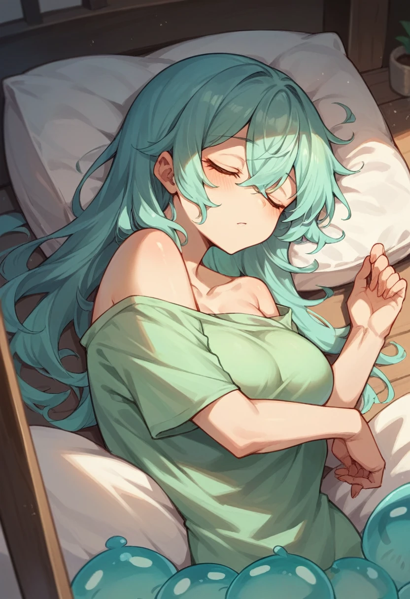 Demon woman sleeping inside a slime