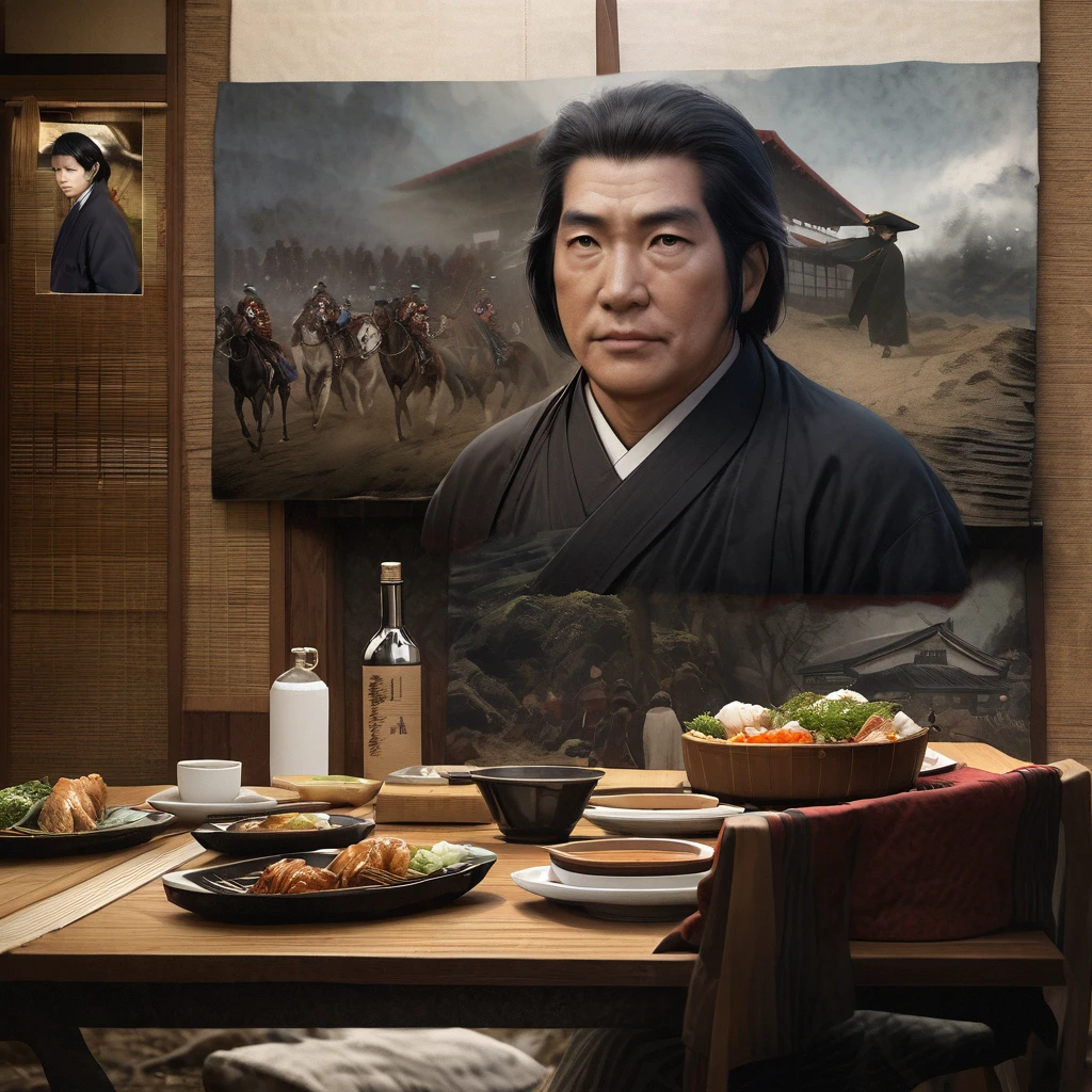 "Composite image highlighting significant events in Date Masamune's life, realistic and detailed, traditional Japanese setting"