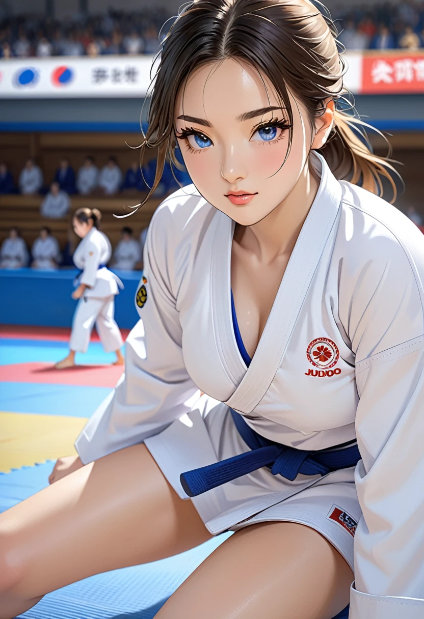 good quality,HD,16K,sharp lines,1 girl,Judo-Athletin ,cute face, big , nice legs,At the Judo venue,Focus girls,detailed beautiful face,detailed clothing,beautiful eyes,Cool,dynamic angle