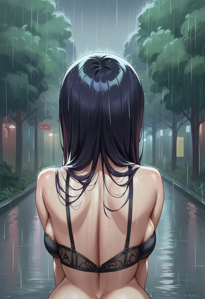 ((Best Quality, 8k, Masterpiece: 1.3)), Focus: 1.2, Perfect Body Beauty: 1.4, Buttocks: 1.2, ((Layered Haircut)), (black lingerie: 1.1), (Rain, Street:1.3), ( Bust: 1.2), (Hanfu: 1.2), Bare Shoulders, Bare Feet, Highly Detailed Face and Skin Textures, Delicate Eyes, Double Eyelids, Bleaching Skin, Long Hair, (Still: 1.5), (background in forest: 1.5), Big Breasts