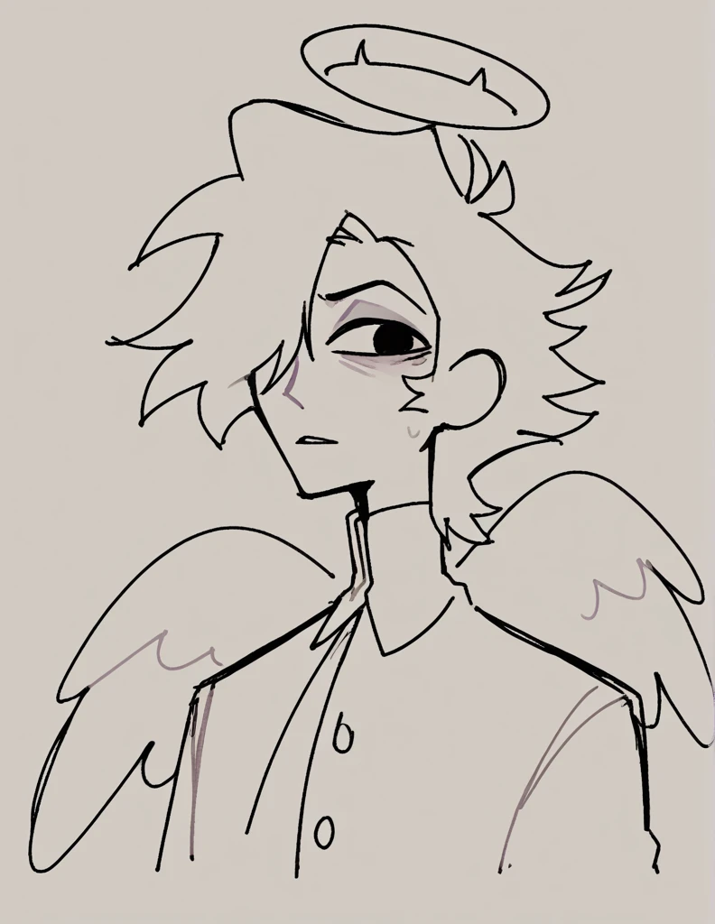 zPDXL, score_9, score_8_up, score_7_up, source_anime, BREAK
sketch, flat color, 1guy, solo, black eyes, vivziepop, helluva boss, portrait, hair over one eye, priest, angel wings