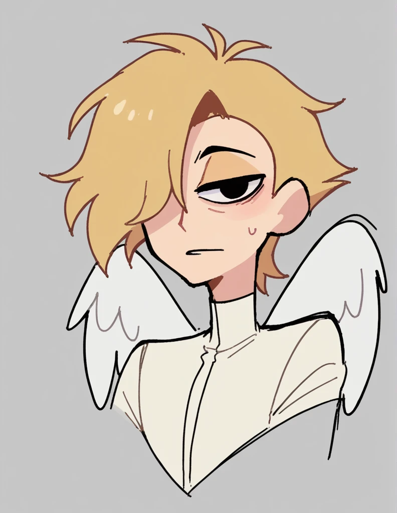 zPDXL, score_9, score_8_up, score_7_up, source_anime, BREAK
sketch, flat color, 1guy, solo, black eyes, vivziepop, helluva boss, portrait, hair over one eye, priest, angel wings