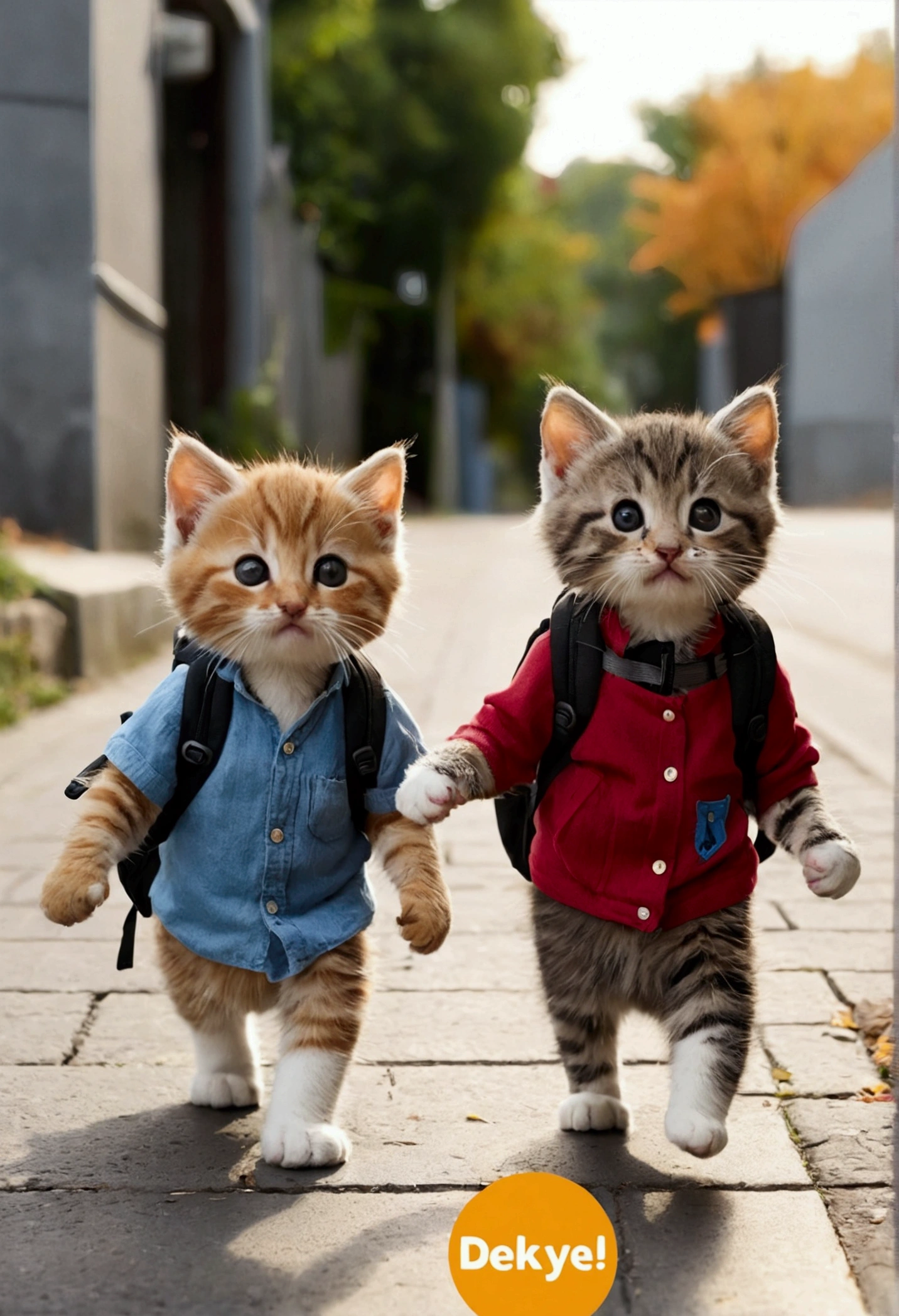 I have two little kittens, a cute little cat, cute kittens, Cutest, Incredibly cute, Adorable and cute, And cute and lovely. They are walking down the street with backpacks, Walking together, commute, Proudly walk down the street, And the cat is walking. They are cute in the style of 🍂 and 🍁, Adorable and cute, Cute and adorable, oh, nice and cute. They are known as real-life Tom and Jerry.