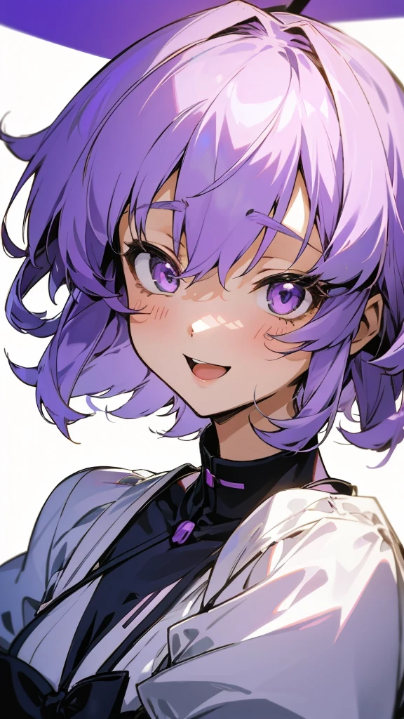 １girl、Yuitsuki Yukari、Light purple hair、short hair、(Hair between the eyes) )、Upper body close-up、Laughter