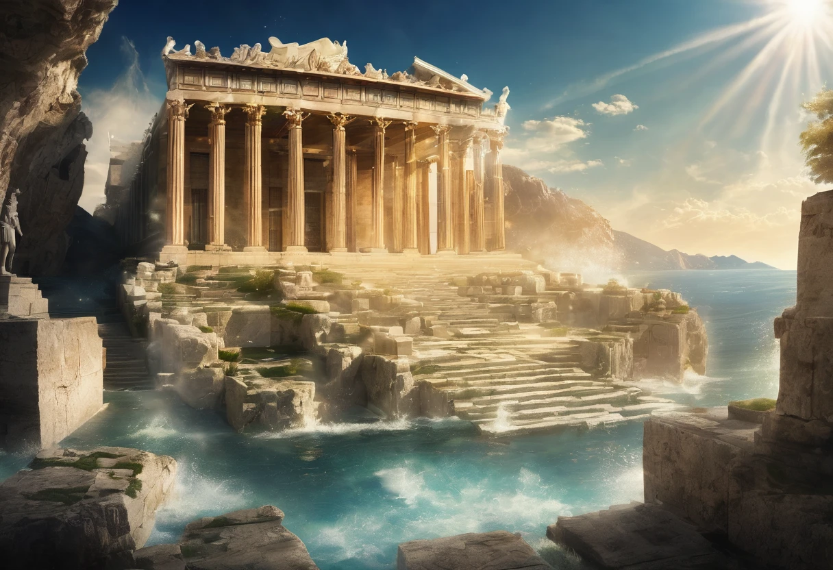 Ancient Greece, ギリシャgod話, olympus mount, Zeus, Spatula, Poseidon, オリンポスのgod々, god々Palace, god聖な雰囲気, Light effects, Heavenly Light, Fantastic Background
