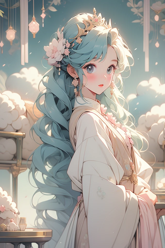 (pastel colour:1.2)、(Cute illustrations:1.2)、(Sheep Princess)、Wool Robe、Wool vest、Hold Sheep