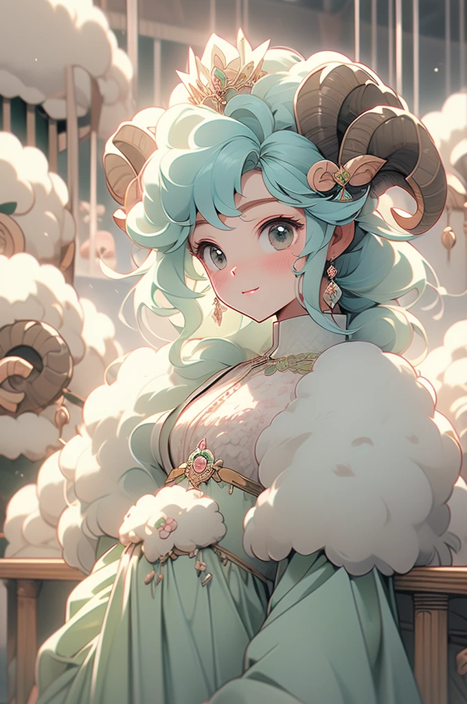 (pastel colour:1.2)、(Cute illustrations:1.2)、(Sheep Princess:1.4)、Wool Robe、Wool vest、Hold Sheep