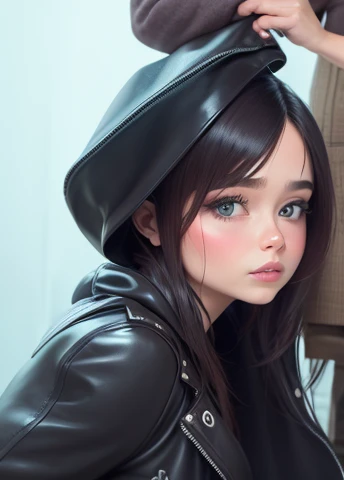 Girl in a leather jacket, (massage)