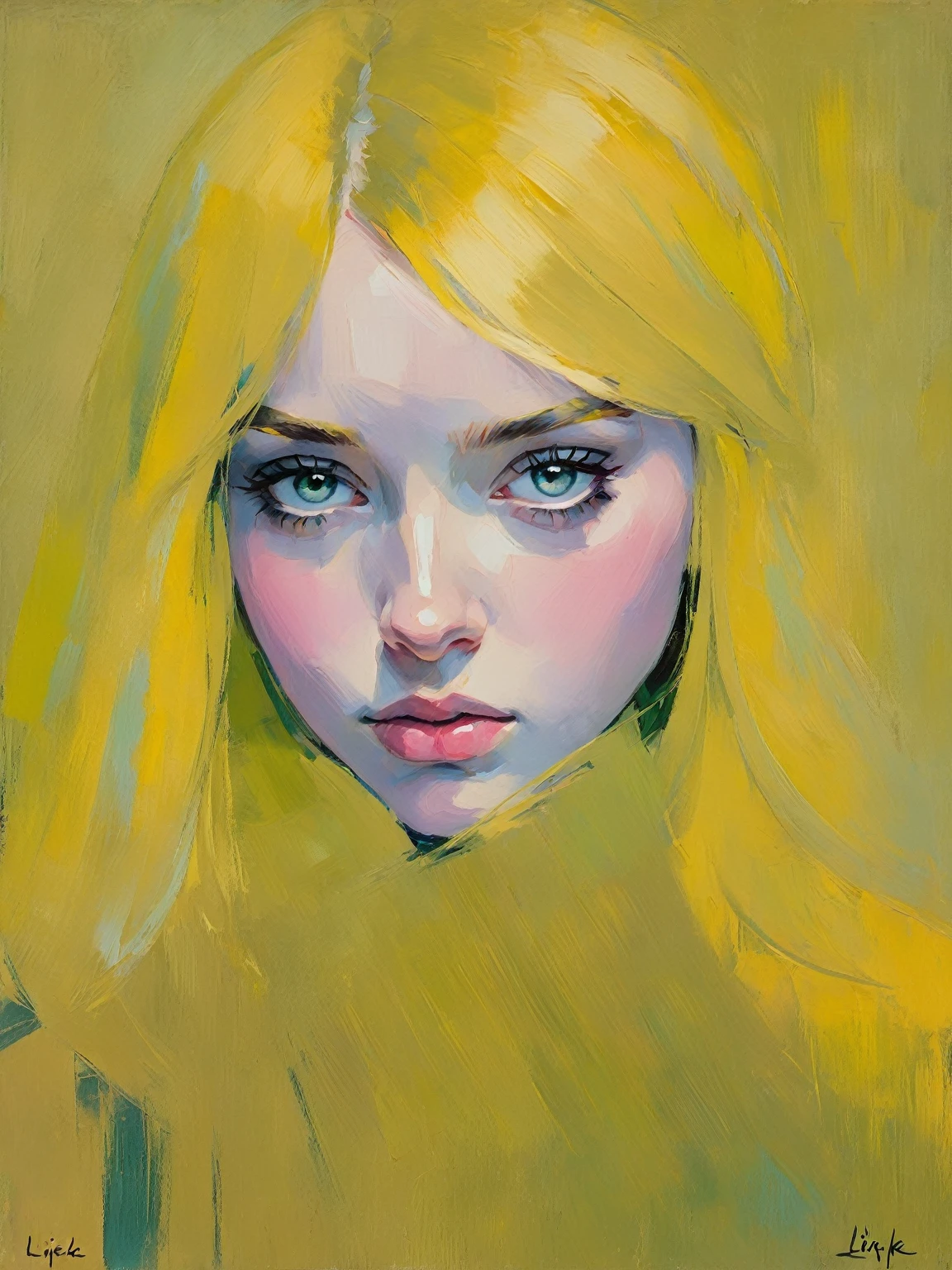 Create an evocative oil painting inspired by Malcolm Liepke, based on the provided image. Capture the intense, introspective expression of the young subject using thick, expressive brushstrokes and a muted color palette. Highlight the emotional depth and vulnerability in the subject's gaze, emphasizing the play of light and shadow on their face. Maintain a simple, textured background that complements the subject's contemplative presence. Focus on the tactile quality of the oil paint to convey the raw emotion and intimacy characteristic of Liepke's style.girl with beautiful eyes