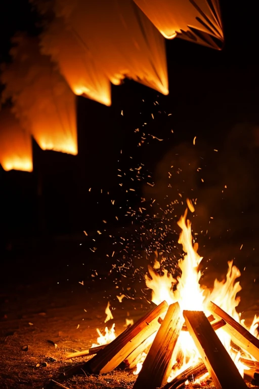 wood々swaying in the wind、The flames of the bonfire are burning