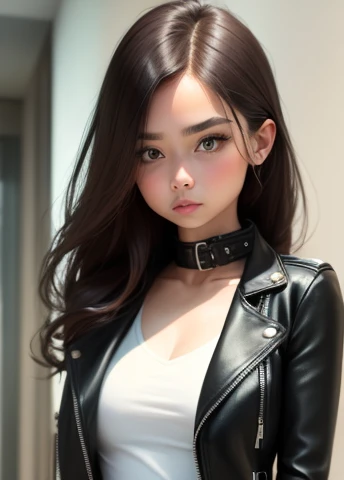 Girl in a leather jacket, upper body