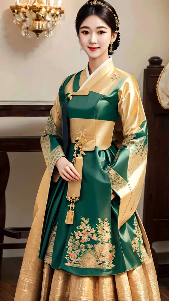woman wearing dangui,waist up portrait,sweet smile,updo,extremely detailed clothes,masterpiece,8k,trending on pixiv,highest quality,