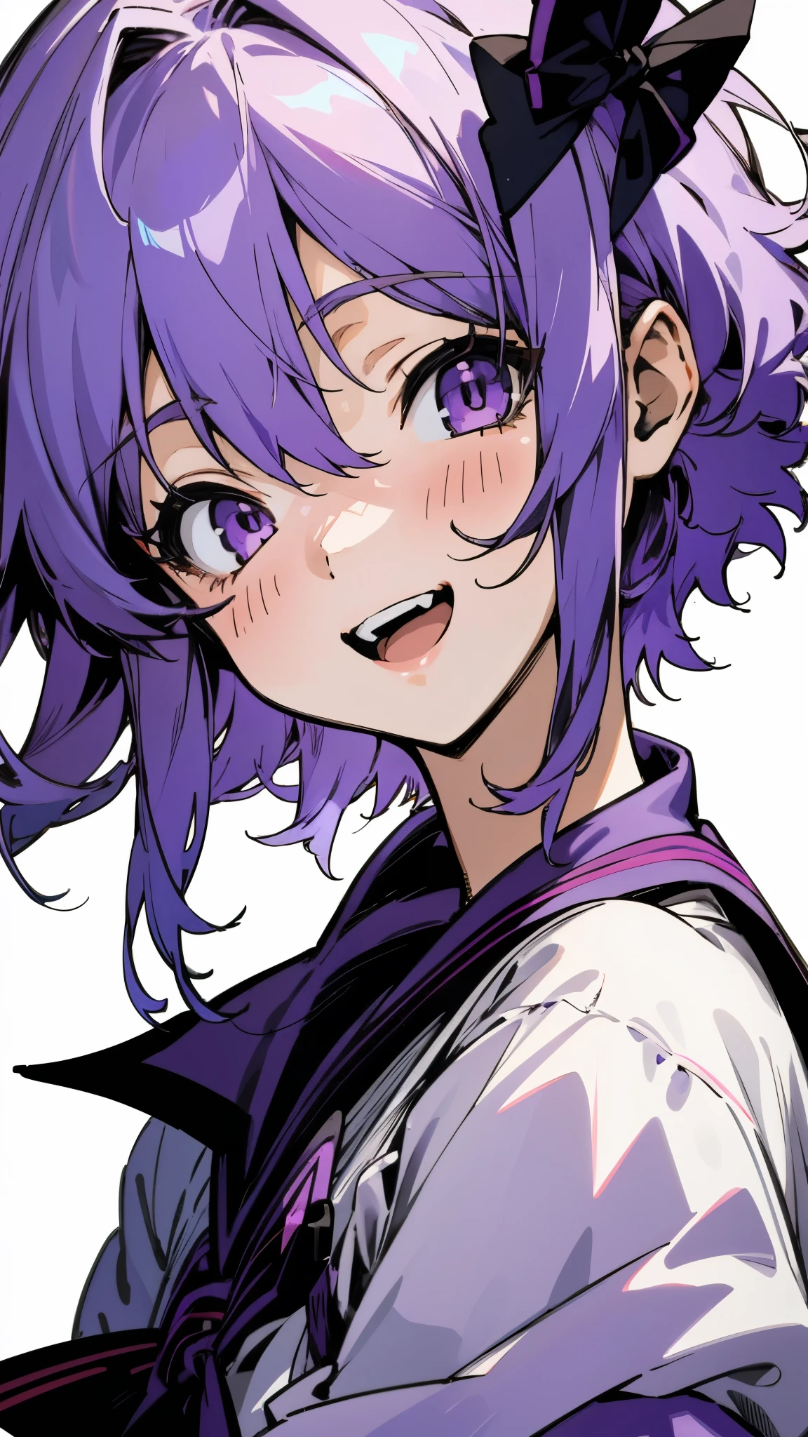 １girl、Yuitsuki Yukari、Light purple hair、short hair、(Hair between the eyes) )、Upper body close-up、Laughter