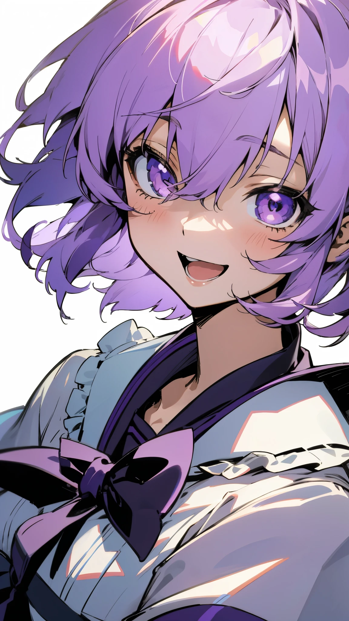 １girl、Yuitsuki Yukari、Light purple hair、short hair、(Hair between the eyes) )、Upper body close-up、Laughter