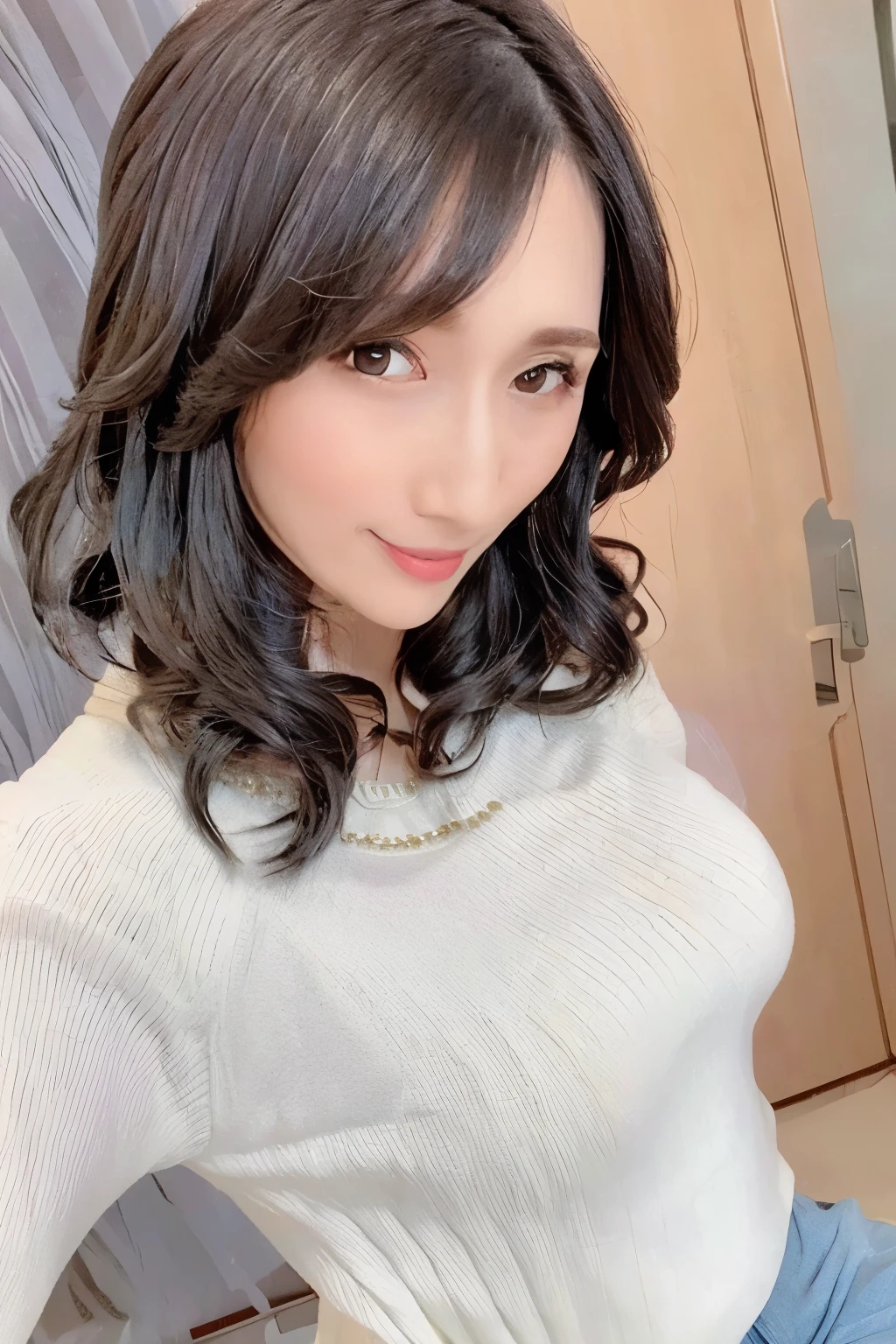 (masterpiece, best quality:1.2), 1girl, 独奏，，Sexy eyes，Beautiful and sexy(Wear an off-shoulder sweater)Perfect body，Perfect breasts，(HD)