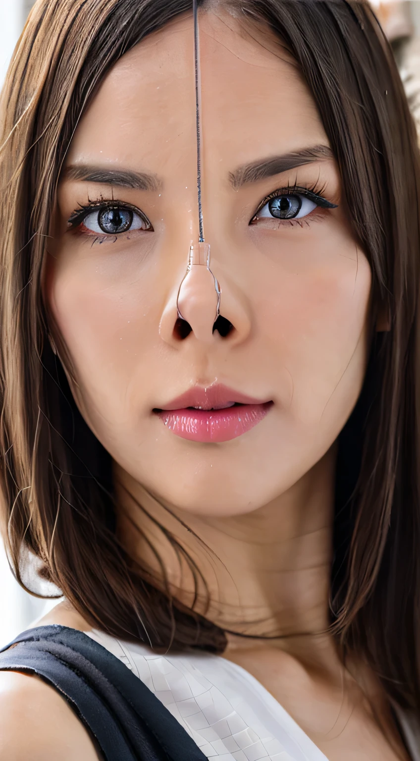 Beautiful and attractive woman in fashion trends, ,(Highest quality realistic textured skin:1.4), Beautiful Eyes, Detailed face, High quality eyes, Keep your eyes focused, Nose and mouth,Face Focus, Super Face close-up gentle and charming Chinese beautiful woman, Delicate and sexy collarbone, Attractive oval face, double eyelid,, Pink Lips, Small Nose, Expose your shoulders, Focus on the face, Face close-up, Ultra-high resolution, Very detailed, Full body photo, Ultra-thin and transparent, A white off-the-shoulder shirt and a light blue slit skirt go perfectly together..., Fresh and delicious, And see through,Cinema Lighting,Rim Light,Bobcut,