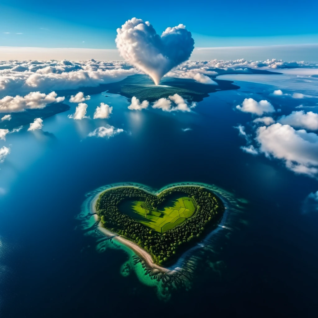 Fantasy Landscape, Fantastic landscape, Cool landscape, Professional photography, 8k, Highest quality, Heart shaped cloud