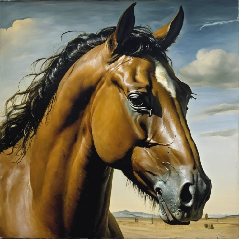 Oil painting of Horse's Head by Salvadore Dali, impressionism style, best quality, extreme detailed