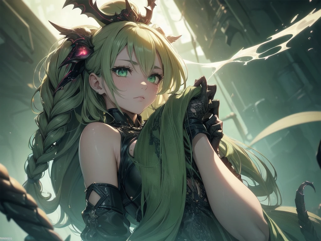 nsfw:1.3,A creepy horse-faced monster with six arms is having sex with a beautiful blond girl.18yo,Beautiful,(Cute and lovely),cute girl,upward breasts,waist slender,((blond hair:1.35,single braid)),(((green_eyes:1.3))),intricate eyes,beautiful detailed eyes,symmetrical eyes,big eyes,(((((She has monster dicks inserted into virgin pussy holes.She is ejaculated inside))))),She has had her skin-tight purple cyber suit ripped off. The monster is squeezing her exposed breasts from behind and attacking her erect nipples with its thin red tentacles. The pulsating penis, resembling a scorpion's tail, is inserted into the girl's pussy from behind, the vulva widens, and the girl blushes, drools, and feels a sexual climax as she is covered in broken blood and love juices.high resolution:1.7, incredibly absurdres, kawaii:1, cute:1.5, hires.fix,anime visual:1,incredibly fine illustration,8k,masterpiece:1.2,best quality, high quality, exquisite, beautiful,insanely detailed, intricate detailed, extremely detailed, Super Definition,ultra high res, Super Resolution, best aesthetic, ultra detailed:1.5,best quality, perfect face, detailed face, illustration:1.2, 8k cg wallpaper, stunning art,absurdres,octane render,ultra hires,