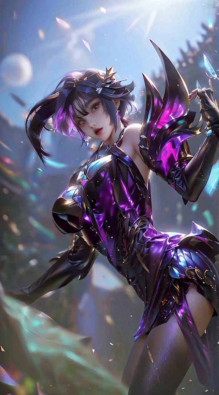 kda、Super beautiful glowing big eyes、Best quality, 1girl in, NFFSW, Solo,  Long hair,  Short hair,  dress,