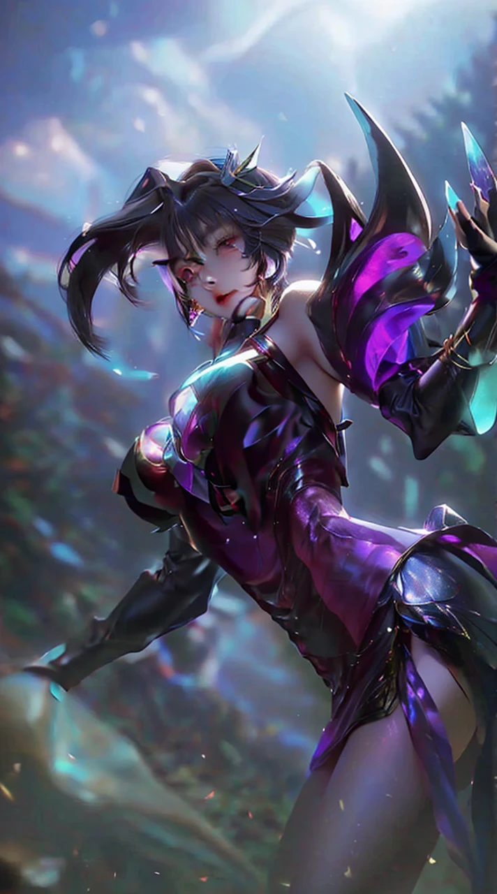 kda、Super beautiful glowing big eyes、Best quality, 1girl in, NFFSW, Solo, Long hair, Short hair, dress,