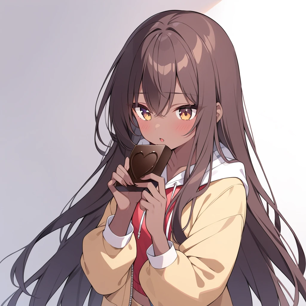 High quality,dark chocolate girl,hold drak chocolate,Long hair