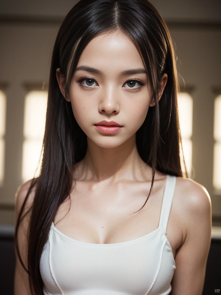 (uhd, retina, masterpiece, accurate, Anatomically correct, Textured leather, Super Detail, high detail, high quality, Best quality, a high resolution, 1080P, HD, 4K, 8 K, 16 thousand.), (beautiful detailed blue eyes, beautiful detailed lips, extremely detailed eyes and face), studio lighting, physically based rendering, bright colors, (small sexy breasts, Glamorous body), (see through dress), (portrait, side cut, shiny hair, shiny skin, blush), (hips), Eye reflection, photorealistic, dark atmosphere, very detailed skin texture, extreme details, perfect breasts, dark tanned skin, freckles, moles on skin, ultra-detailed leather texture, soft light, pale skin, glasses