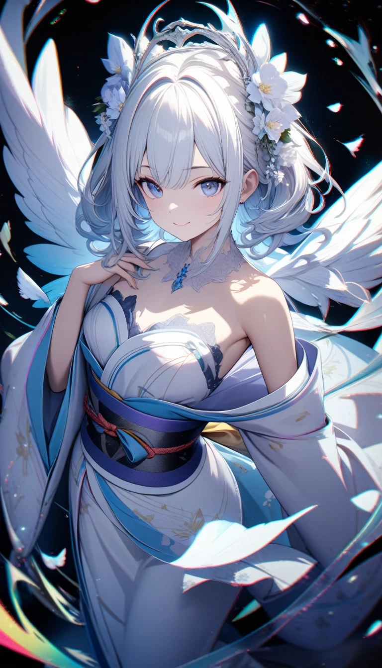 {{{{masterpiece}}}}, {{{Super detailed}}}, {{{High resolution}}}, {{Excellent anatomy}}, (((Highest quality))), ((Very delicate and beautiful)), {{Very detailed and delicate}}, {8k CG wallpaper}, {{figure}}, (Colored Background:1.1), (Black and white background:1.1), The middle of a journey, (Flowers:1.2), (chromatic aberration:1.2), Mature Woman, (One girl:1), alone, Cute song, (kimono:1.2), (Cute Face:1.2), Medium chest, Urgent 1,