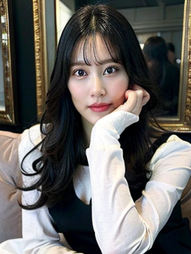 ((masterpiece)), (Realistic: 1.2) masterpiece, 最high quality, high quality,White skin, 最high quality, Super detailed,mature,beautiful, Black Hair, Long Hair, With bangs,,Big Breasts ,Over the knee socks,10th Generation,Fascinating,feet,Full body pose, Very detailed,High resolution, Lips parted