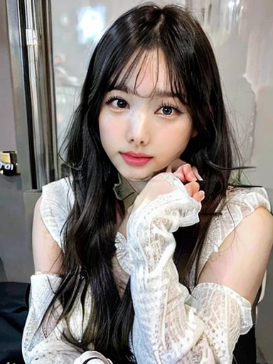 ((masterpiece)), (Realistic: 1.2) masterpiece, 最high quality, high quality，White skin, 最high quality, Super detailed,mature，beautiful, Black Hair， Long Hair， With bangs，，Big Breasts ，Over the knee socks，10th Generation，Fascinating，feet，Full body pose, Very detailed，High resolution, Lips parted