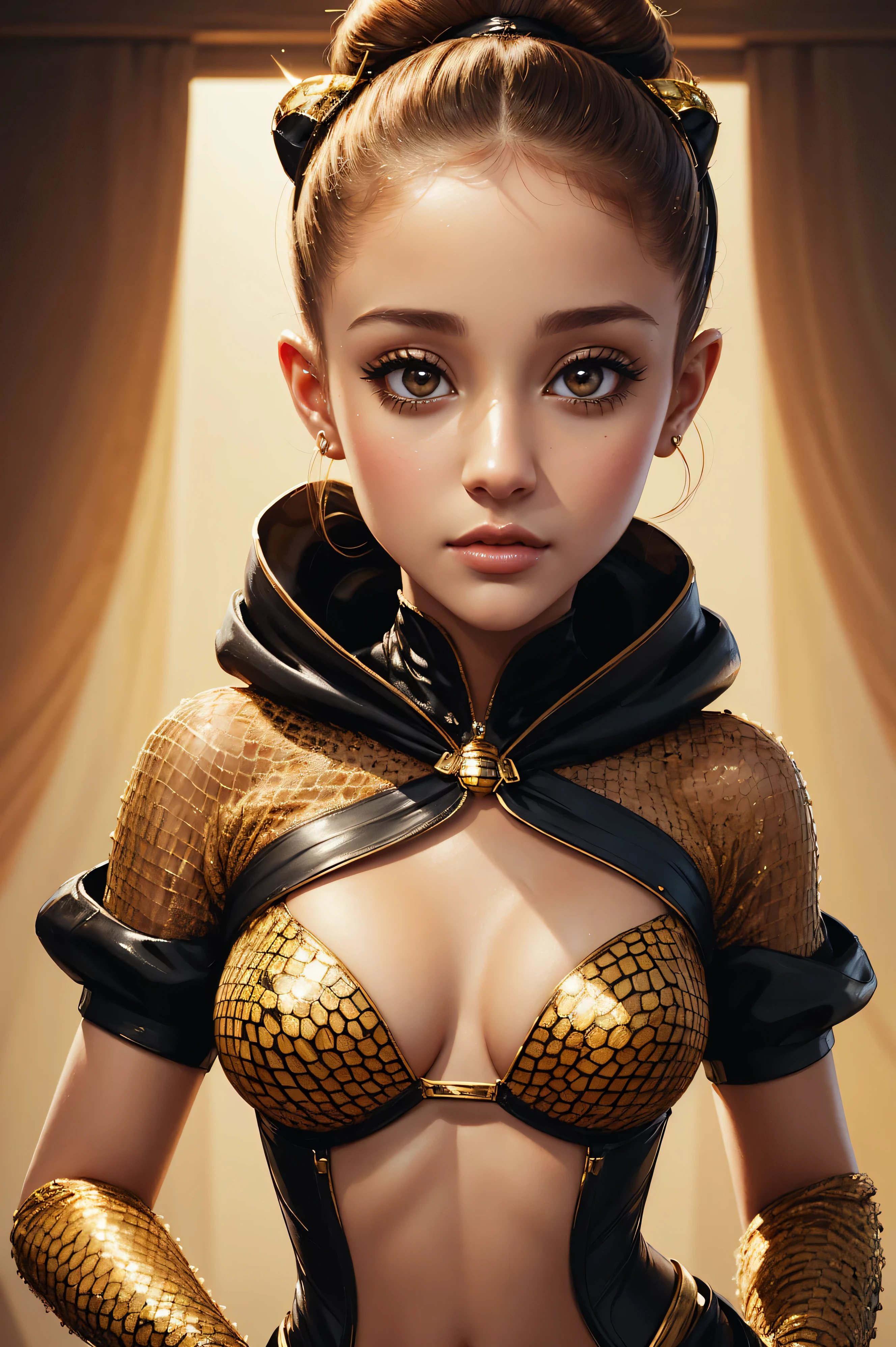 portrait Ariana Grande, wearing breasts bee costume, against the background of a beehive, character portrait, 3 9 9 0 s, short hair, intricate, elegant, highly detailed, digital painting, artstation, concept art, smooth, sharp focus, illustration, art by wlop, charlie bowater and alexandra fomina, 36k