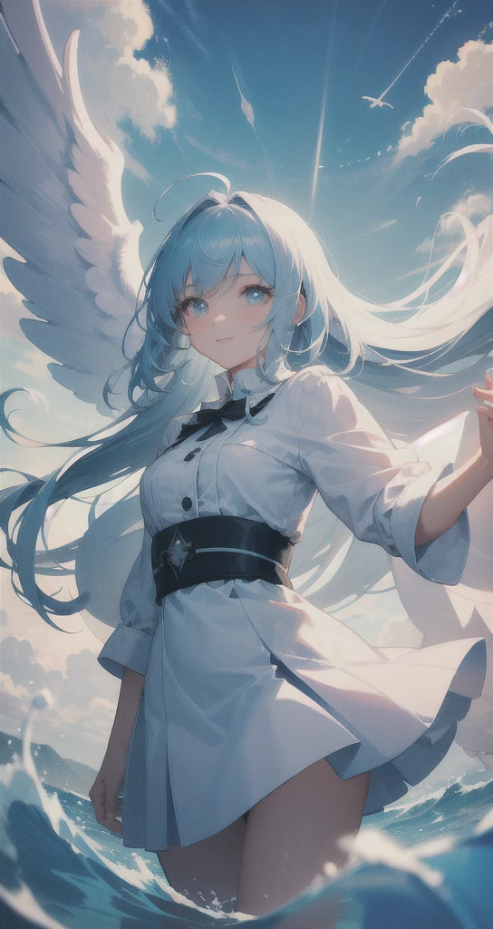 masterpiece, Highest quality, Movie stills, One girl, Floating in the sky, cloud girl, cloud, (close:1.1), bright, Happy, fun, Soft lighting, Angel,Long Hair