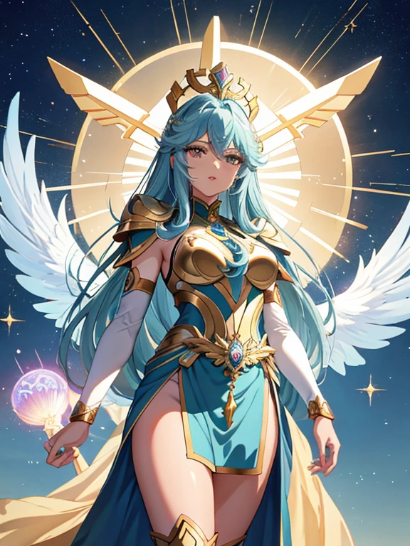 Saint Seiya星矢, Saint Seiya:1.5, Athena, Holy Vestment, (masterpiece), highest quality, 1girl, uhd, retina, masterpiece, ccurate, anatomically correct, textured skin, super detail, high details, high quality, best quality, highres, 4K