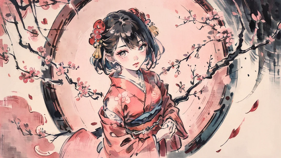 (((Oiran))),(((Prostitute))), (((Looking Down from Above:1.8))), ((((upturned eyes :1.2))),(((watching a Sakura))),Flashy kimono,hair ornaments, (((Close-up))),(((arms behind head))),(((Standing on the ground))),(((Standing on the ground))) (((night))),(((night))),(((night))),(((night))),(((night))),(((night))),(((night))),(((night))),(Lips are red:1.5)、 20-year-old,(((low saturation))),(((low saturation))),(((low saturation))),(((low saturation))),(((low saturation))),(((low saturation))), (((Ink Painting))),(((Ink Painting))),(((Ink Painting))),(((Ink Painting))),(((Ink Painting))),(((Ink Painting))),(((Ink Painting))), masterpiece, Highest quality, Very delicate and beautiful girl,Very delicate and beautiful, world masterpiece theater, Super detailed, Very detailedな, Highest quality,(((Pink kimono)))。(((Pink kimono)))(((Pink kimono)))。(((Pink kimono)))(((Pink kimono)))。(((Pink kimono)))(((Pink kimono)))。(((Pink kimono)))(((Pink kimono)))。(((Pink kimono))。 (((Black Hair))), (((Black Hair))), (((Black Hair))), (((Cherry tree))), (((Cherry tree))), (((Cherry tree))), (((Cherry tree))), (((Upper Body))), (((Upper Body))), (((Upper Body))), (((Upper Body))), (((Upper Body))), (((Upper Body))), High resolution, Very detailed,5 girls, Highest quality, figure, masterpiece, Highest quality, Accuracy, A woman in her twenties from the late Edo period.。(((赤いFlashy kimono)))。In the style of old Japanese paintings with low saturation、The women look like modern anime characters., She has a bit of Kabuki makeup on., A large cherry blossom with many petals falling
