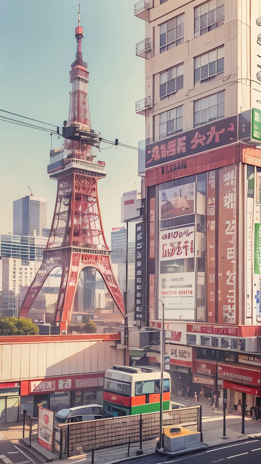 Realistic、Tokyo Tower Ropeway、Depicting the progress towards Tokyo Tower、sunny